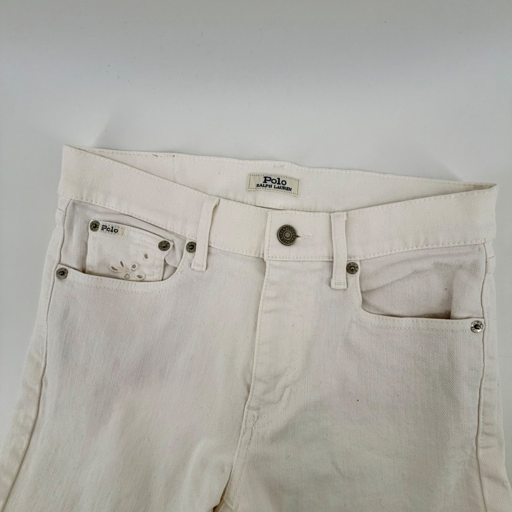 Polo Ralph Lauren White‎ Skinny Crop Eyelet Floral Embroidered Jeans Size 27R